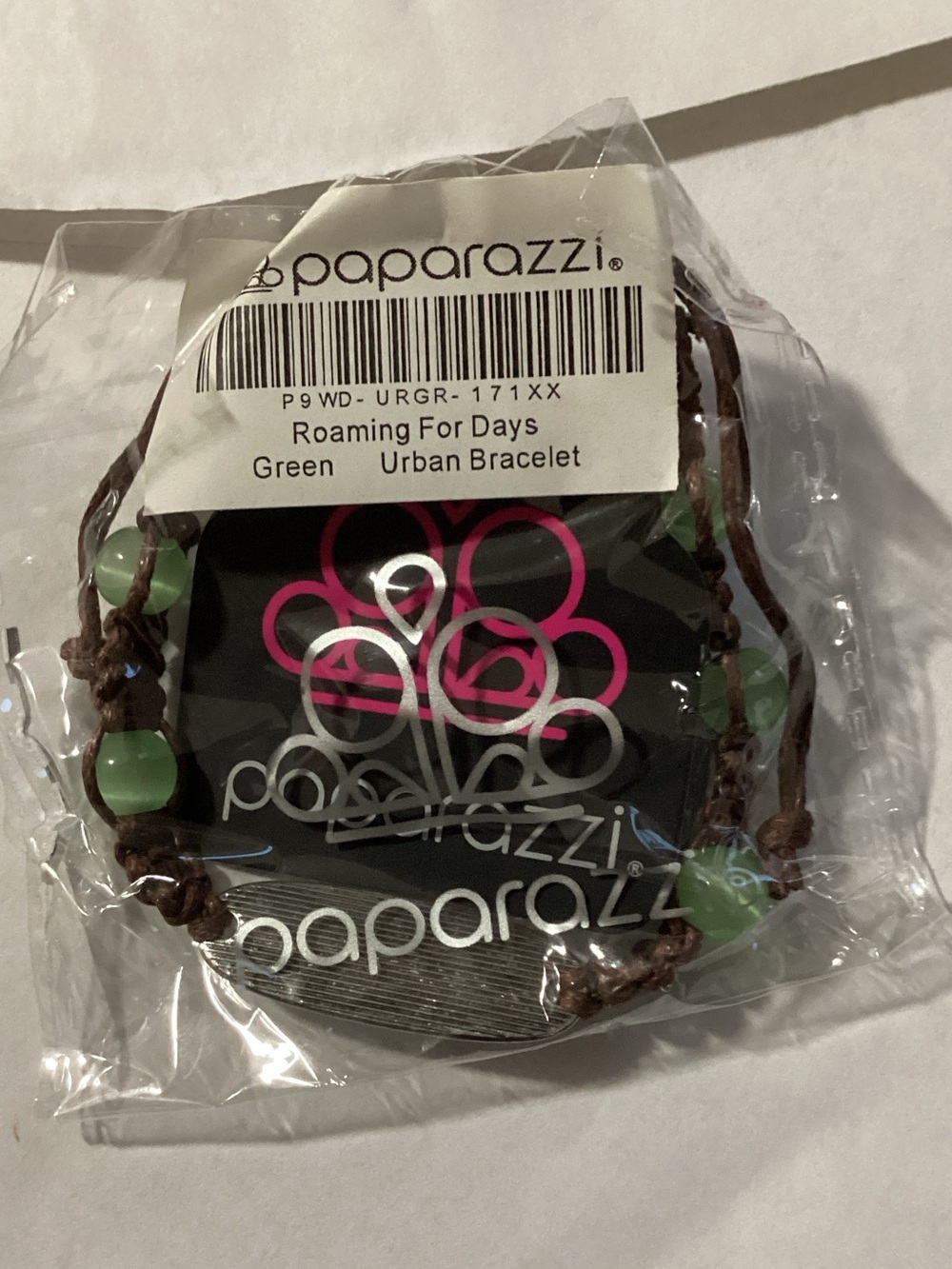 paparazzi Brown Braided Bracelet with Green Beads